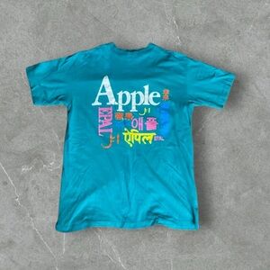 Vintage Apple Shirt Mens Large Teal Blue 1980s Logo Tee Rare Multicolor Tech 90s